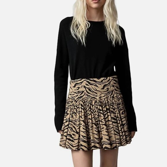 Zadig & Voltaire Jocky Tiger Print Smocked Waist Miniskirt (size 34) - Picture 1 of 5